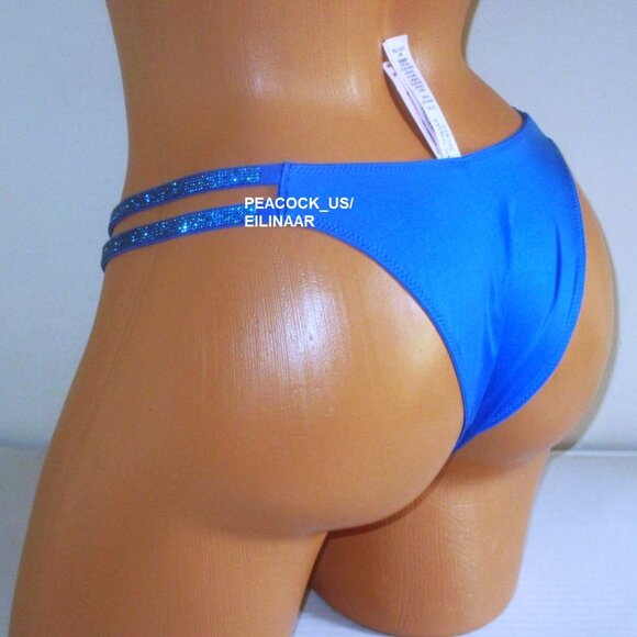 VICTORIA SECRET Very Sexy Double Shine Strap Brazilian Panty M Blue Satin - Picture 1 of 5